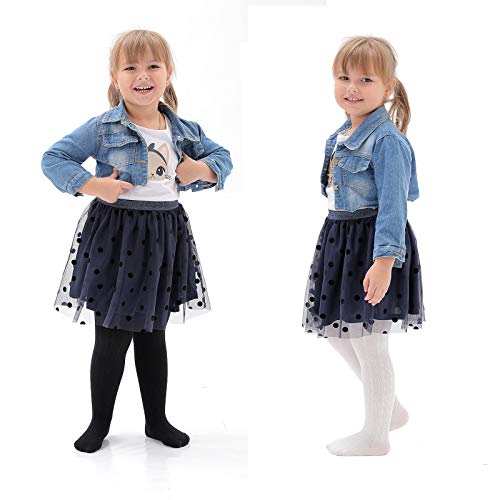 EPEIUS Infant Girl Thick Seamless Cable Knit Tights - Pack of 3, Black/White/Grey, 6-12 Months - Image 2