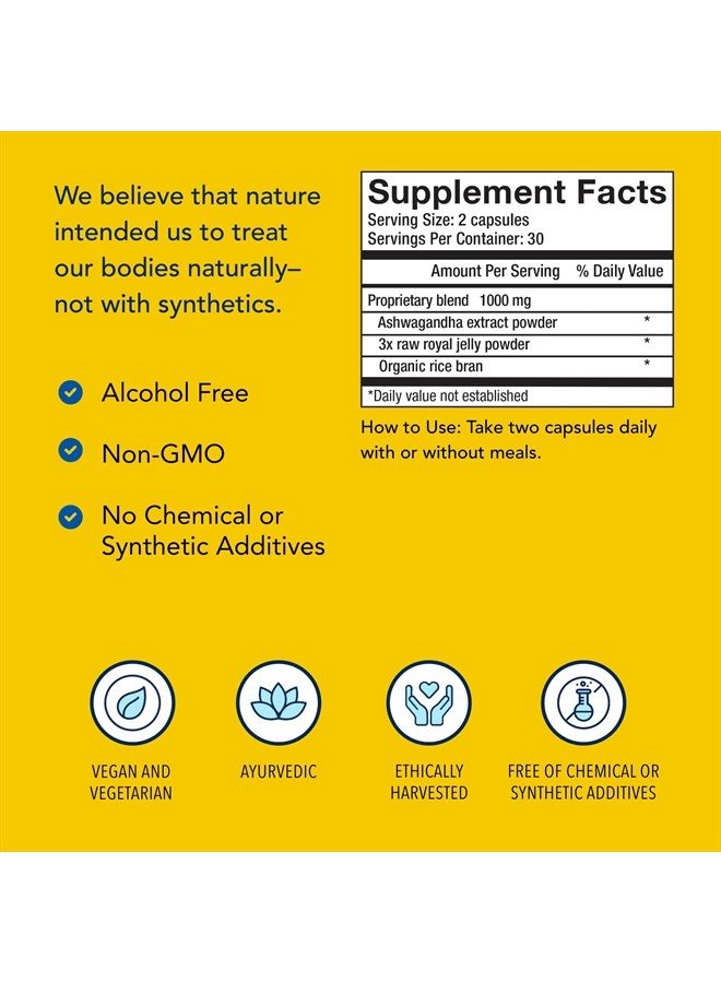 North American Herb & Spice Ashwagandha - 60 Capsules - Enhanced with Premium Royal Jelly - Strength & Energy - Non-GMO - 30 Servings