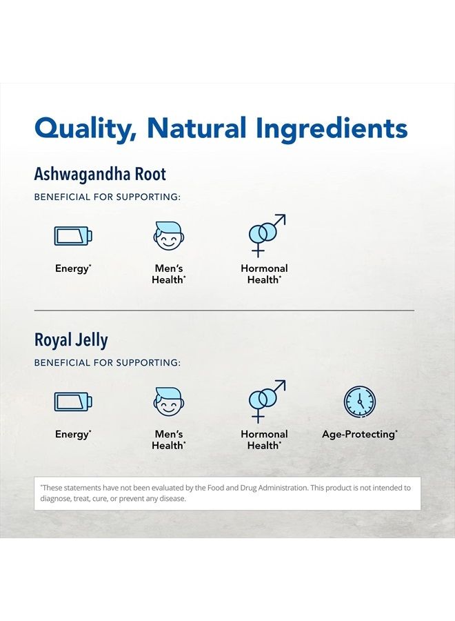 North American Herb & Spice Ashwagandha - 60 Capsules - Enhanced with Premium Royal Jelly - Strength & Energy - Non-GMO - 30 Servings