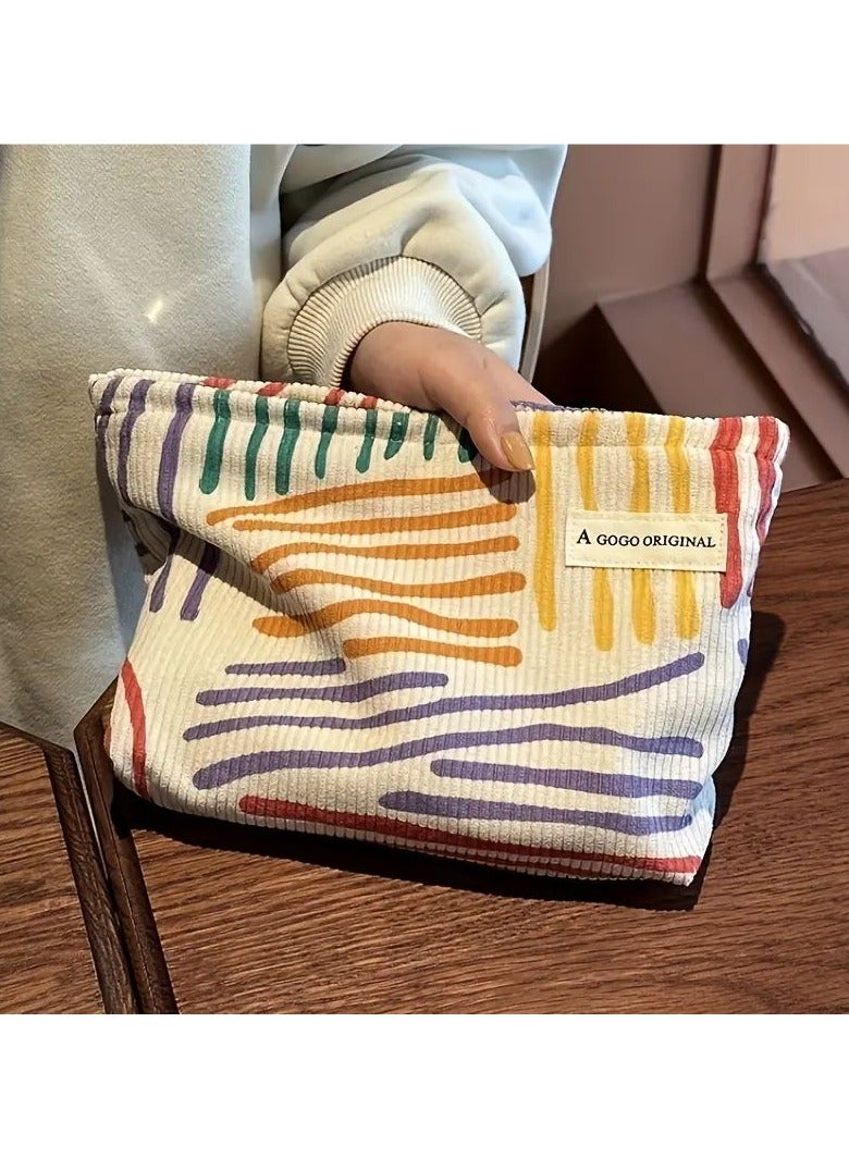 Goolsky Colorful Striped Pattern Makeup Pouch, Zipper Portable Cosmetic Bag, Toiletry Wash Bag - Image 1