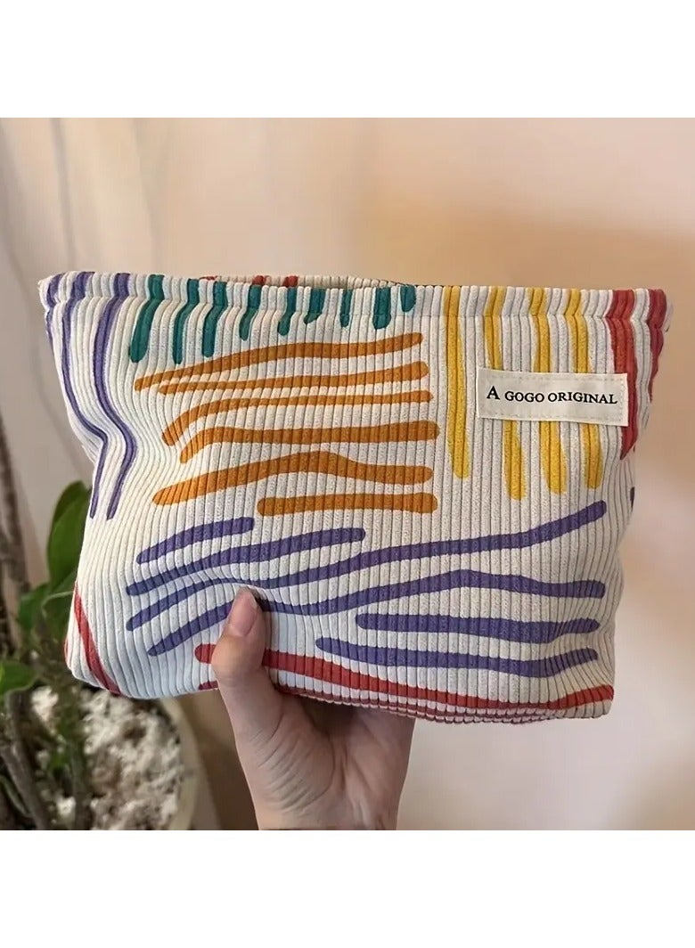Goolsky Colorful Striped Pattern Makeup Pouch, Zipper Portable Cosmetic Bag, Toiletry Wash Bag - Image 4