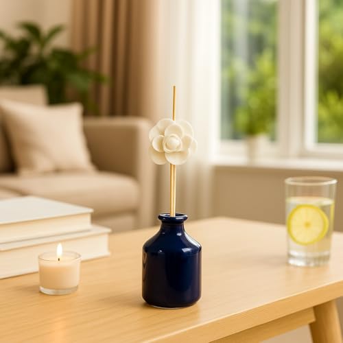Brahmz Reed Diffuser Jar Set, 3 Ceramic Jars, 18 Reed Sticks, 3 Sola Flowers, Capacity 100ml - Image 5