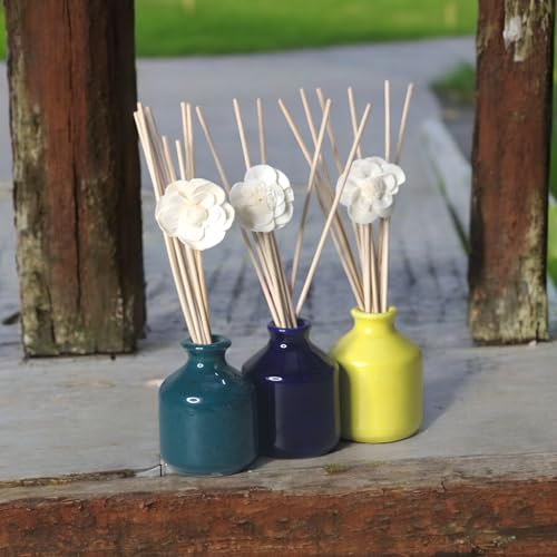 Brahmz Reed Diffuser Jar Set, 3 Ceramic Jars, 18 Reed Sticks, 3 Sola Flowers, Capacity 100ml - Image 4
