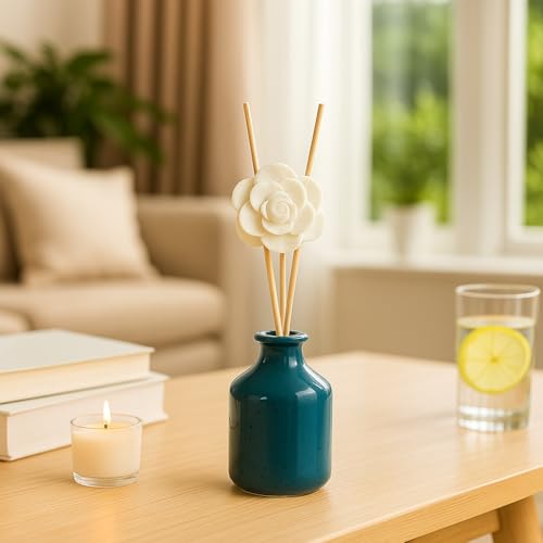 Brahmz Reed Diffuser Jar Set, 3 Ceramic Jars, 18 Reed Sticks, 3 Sola Flowers, Capacity 100ml - Image 3