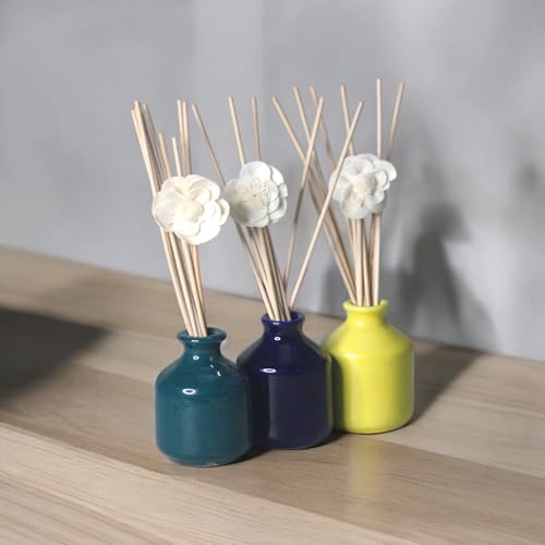 Brahmz Reed Diffuser Jar Set, 3 Ceramic Jars, 18 Reed Sticks, 3 Sola Flowers, Capacity 100ml - Image 2