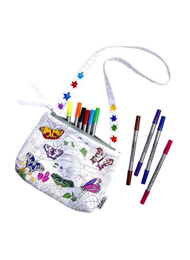 eatsleepdoodle eatsleepdoodle Butterfly Coloring Crossbody Bag for Kids - 8.5x7in Kids Coloring Crossbody Bag with 10pk Washable Markers - Image 1
