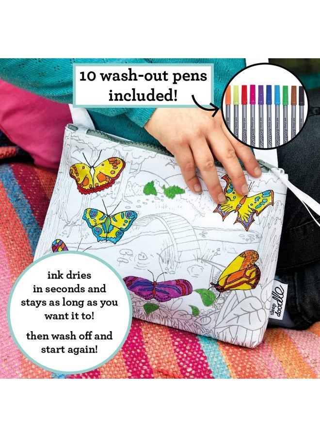 eatsleepdoodle eatsleepdoodle Butterfly Coloring Crossbody Bag for Kids - 8.5x7in Kids Coloring Crossbody Bag with 10pk Washable Markers - Image 2