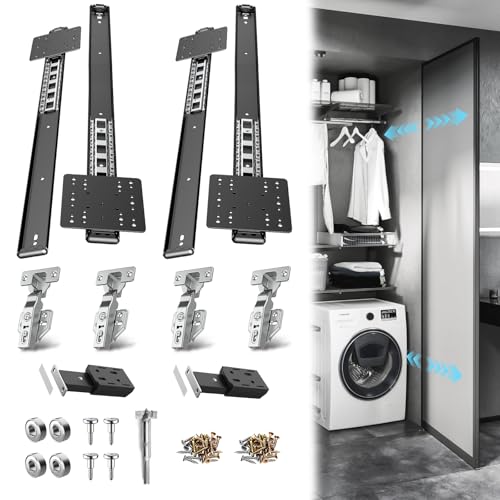 Eegoowa Pocket Door Slides Cabinet Pocket Door SlidePocket Door HingeCabinet Pocket Door Hardware Kit FitPivot Door Slide Hardware Insetwith Magnetic PushPull Latchfor Cabinet Door 4PCS 24in - Image 1