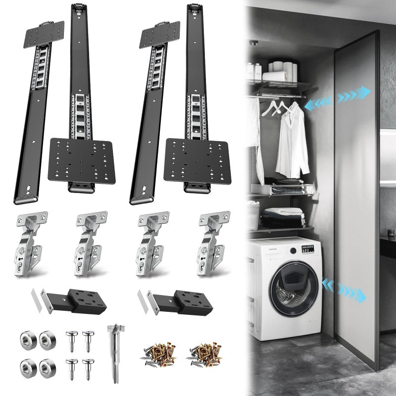Eegoowa Pocket Door Slides Cabinet Pocket Door SlidePocket Door HingeCabinet Pocket Door Hardware Kit FitPivot Door Slide Hardware Insetwith Magnetic PushPull Latchfor Cabinet Door 4PCS 24in - Image 2