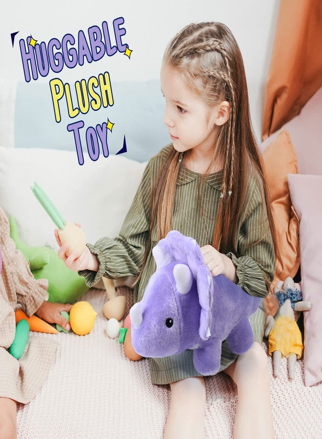 BenBen Dinosaur Stuffed Animal, 13” Dino Plush Toys, Cute Plushies Stuff for Kids, Triceratops, Purple, Baby Shower, Birthday, Easter Basket Stuffers - Image 4