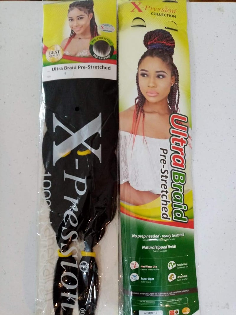 XPression PreStretched Ultra Braid Hair Extension No Prep Needed Ready To Install PACK OF 2 Colour 1 Jet Black