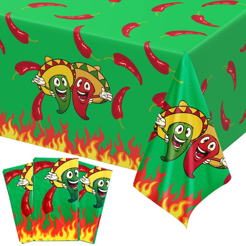Remerry Plastic Chili Pepper Tablecloth Cinco De Mayo Table Cover Disposable Red Green Decorations Supplies for Rectangular Table Chili Cook Off Party 54 x 108 Inch 3 Pieces