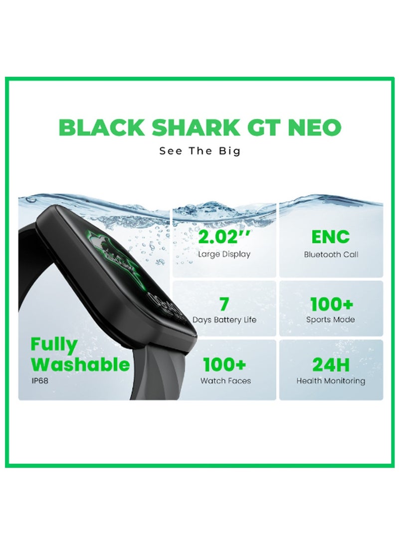 BLACK SHARK ساعة ذكية GT نيو بشاشة 2.02 بوصة، بطارية لمدة 7 أيام، أكثر من 100 وضع رياضي، مكالمات واضحة، مراقبة صحية على مدار 24 ساعة ومقاومة للماء IP68 - أسود - Image 3