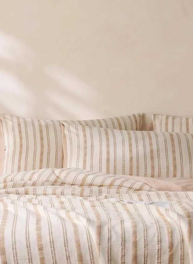 Styli 4-Piece Beige Striped Polyester Duvet Cover