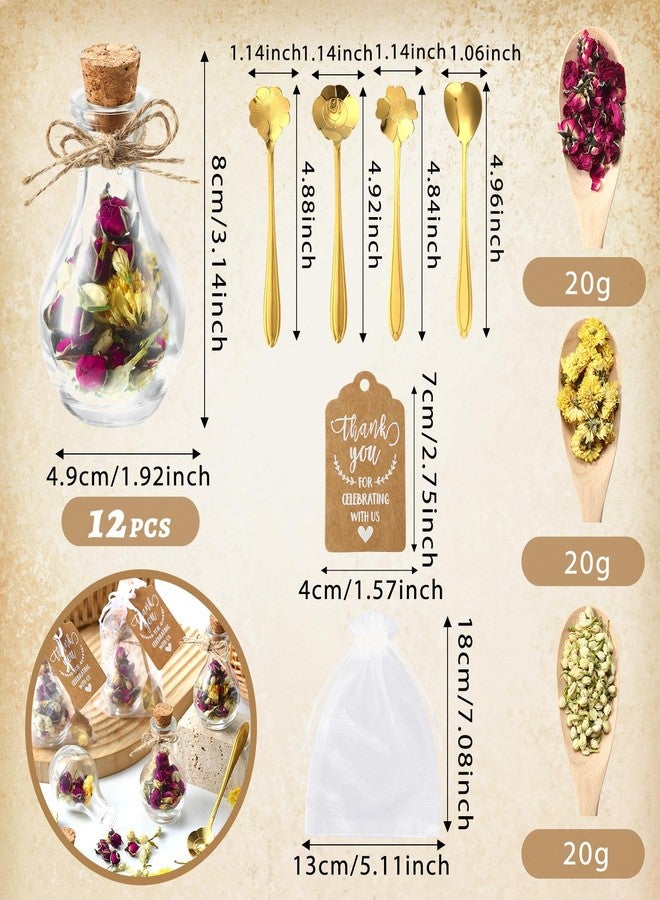 Funnymoom 12 Set Tea Party Favors Glass Tea Jar Teaspoon Organza Bag Gift Tag Rope Wedding Gifts for Guests Wedding Party Favors (Dried Flower Included) - Image 2