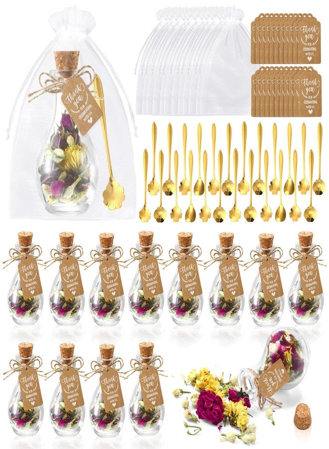 Funnymoom 12 Set Tea Party Favors Glass Tea Jar Teaspoon Organza Bag Gift Tag Rope Wedding Gifts for Guests Wedding Party Favors (Dried Flower Included) - Image 1