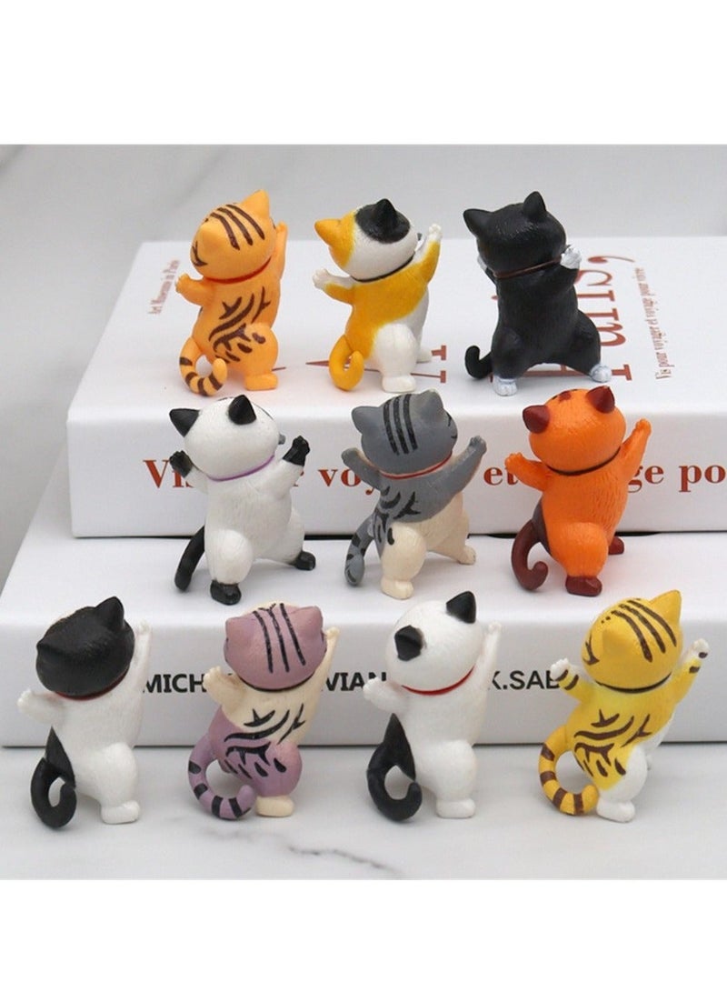 Y&D Miniature Cat Figurine 10 PCS Lovely Cheering Cats Figurines Crafts Collectible Ornament Cake Toppers for Home Garden Decor Supplies  - Image 4