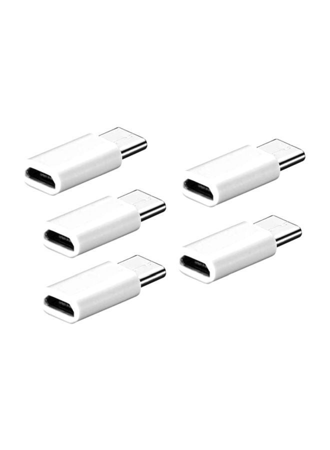 5-Piece USB Type-C To Micro USB Data Sync Adapter White/Silver Allows You To Connect From A Micro USB Female To Type C Male Adapter - Image 1