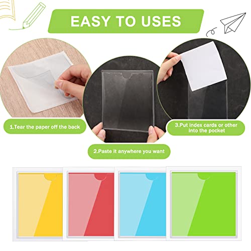 Chinco 30 Pack Self-Adhesive Index Card Pockets with Top Open for Loading - Ideal Index Card Holder for Organizing and Protecting - Crystal Clear Plastic (4.13 x 4.13 Inches) - Image 4