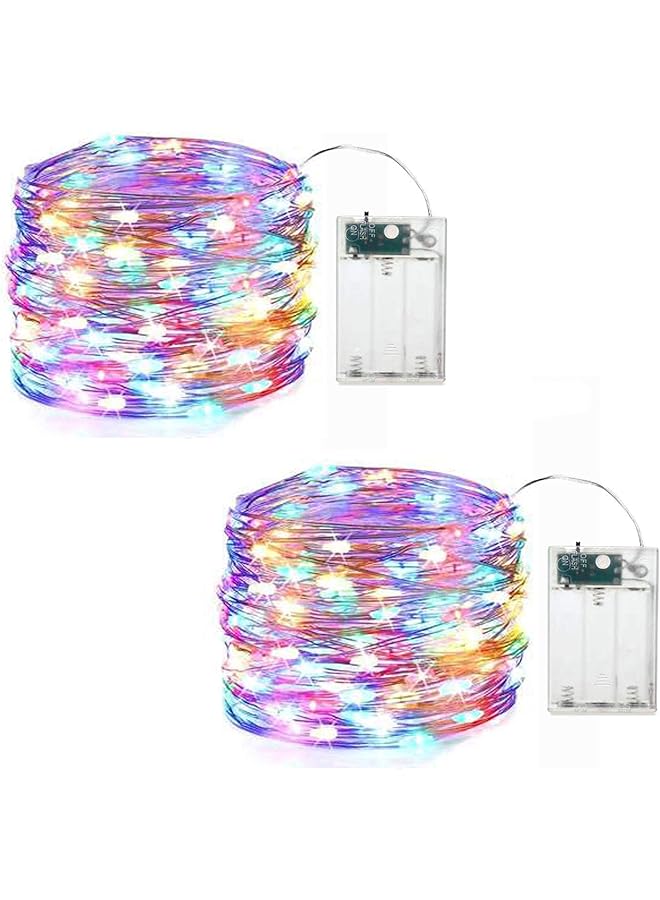The Bros 2 مجموعات من أضواء الجنيات تعمل بالبطارية LED سلكية مصغرة بأربعة ألوان تتلألأ أضواء عيد الميلاد الخارجية 5م/16.4 قدم 50 مصباح. - Image 1
