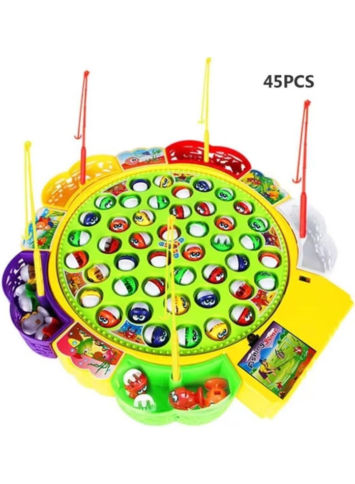 ARGT 45 PCS Magnetic Fishing Game – Rotating Musical Fishing Toy Set with 4 Poles, 5 Players, Educational & Family Game for Kids & Toddlers | Gift for Boys & Girls - Image 5