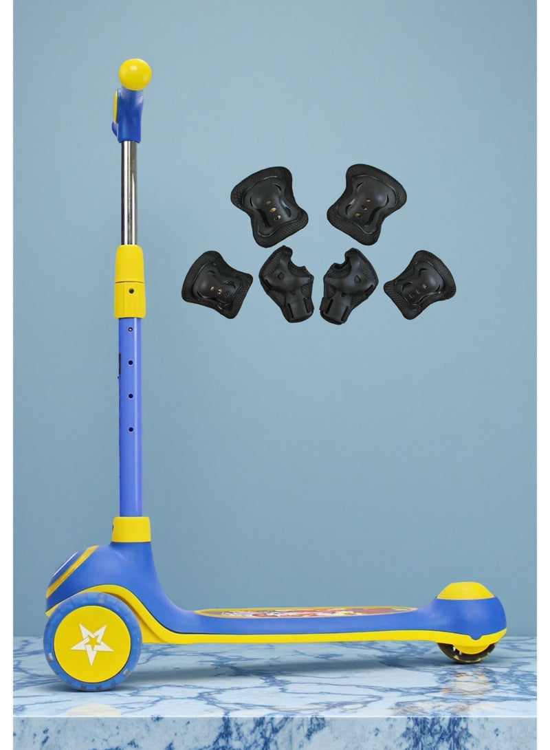 إيزي فيتشور سكوتر ركل للأطفال من إيزي فيوتشر: تصميم قابل للطي، مقبض قابل لضبط الارتفاع، عجلات LED، فرامل خلفية وموسيقى للأعمار من 3 إلى 8 سنوات، بما في ذلك مجموعة معدات الحماية - Image 1