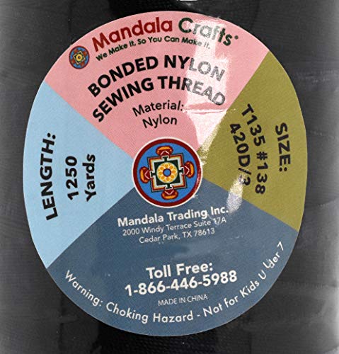 Mandala Crafts Size 138 420D T135 Bonded Nylon Thread - Black 1250 YDs Tex 135 Heavy Duty Sewing Threads for Leather, Jeans, Weaving, Outdoor Marine Upholstery - Image 4