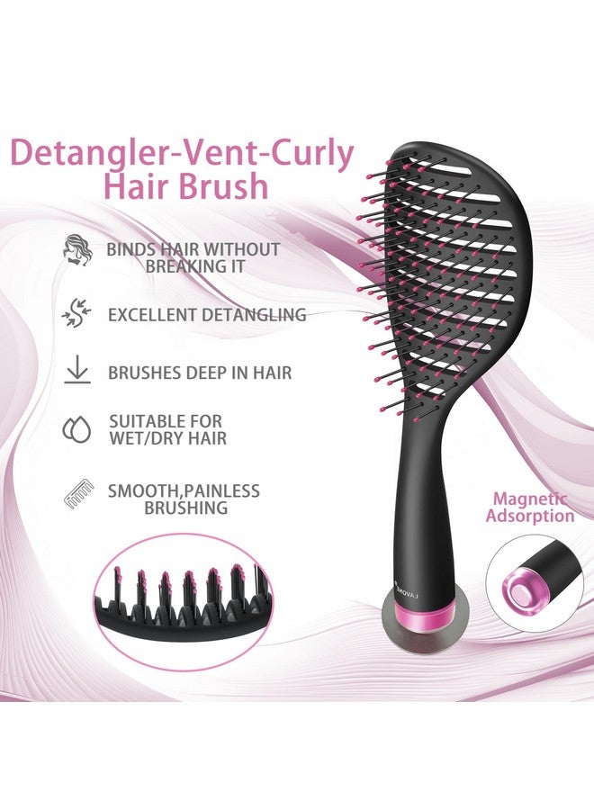 LAVONE Hair Brush, Curved Vented Hairbrush Faster Blow Drying, Detangler Brush with a Built in Brush Cleaner, Hair Clips and Magnetic Holder, for women Men & Kids, Detangling Brush for All Hairs - Image 2