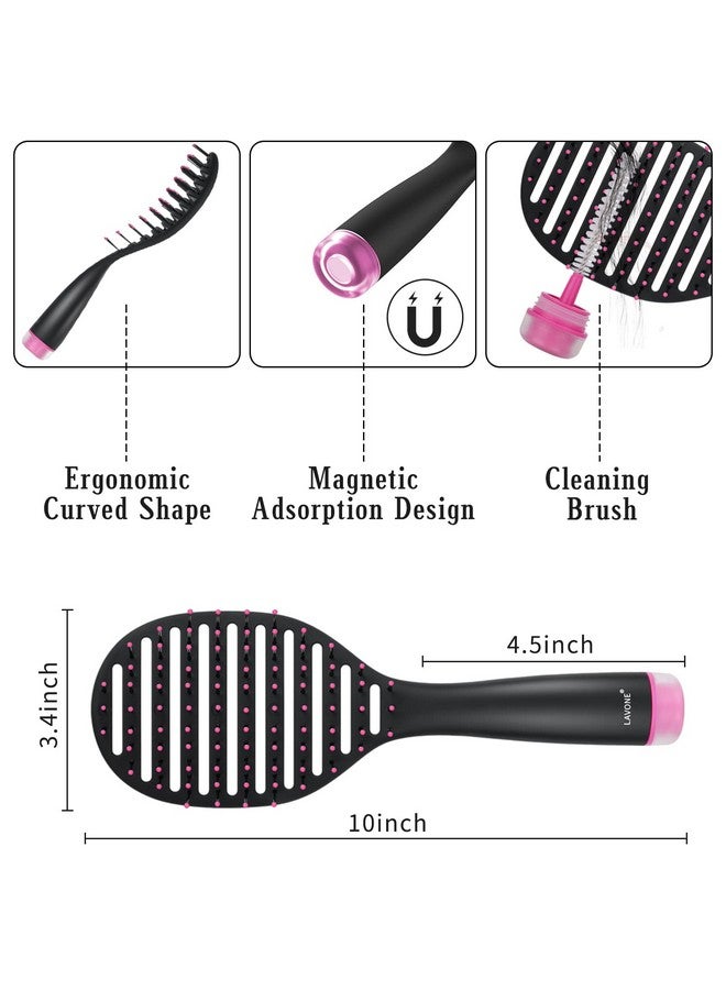LAVONE Hair Brush, Curved Vented Hairbrush Faster Blow Drying, Detangler Brush with a Built in Brush Cleaner, Hair Clips and Magnetic Holder, for women Men & Kids, Detangling Brush for All Hairs - Image 3