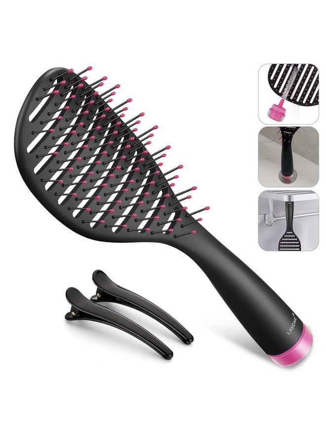 LAVONE Hair Brush, Curved Vented Hairbrush Faster Blow Drying, Detangler Brush with a Built in Brush Cleaner, Hair Clips and Magnetic Holder, for women Men & Kids, Detangling Brush for All Hairs - Image 1