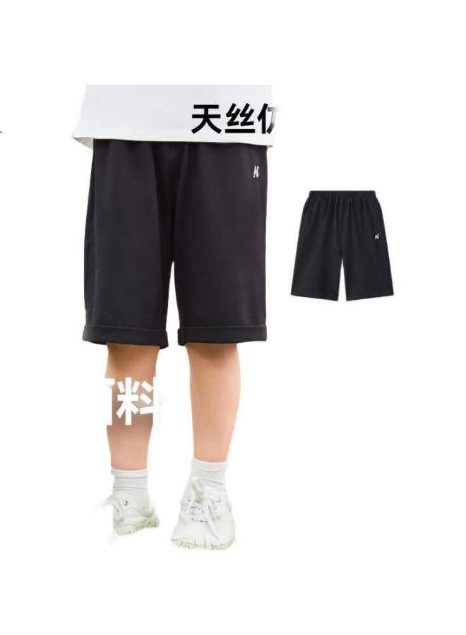 Heybetter Children'S Denim-Like Shorts, Moisture-Wicking Quick-Dry Soft Sports Shorts For Boys And Girls, Night Sky (Black), Size 110 - Image 1