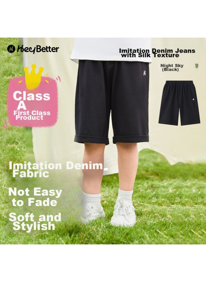Heybetter Children's Denim-like Shorts, Moisture-wicking Quick-dry Soft Sports Shorts For Boys And Girls, Night Sky , Size 110 - Image 1