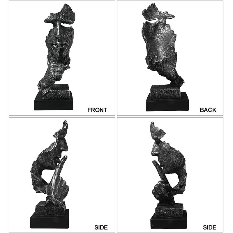 fazhongfa Thinker Statue - Silence is Gold Modern Decor Creative Abstract Art Figurine Resin Sculptures Decoration Room Home Study Office Figurines for Desktop Shelf Table Ornament (Silver) - Image 3