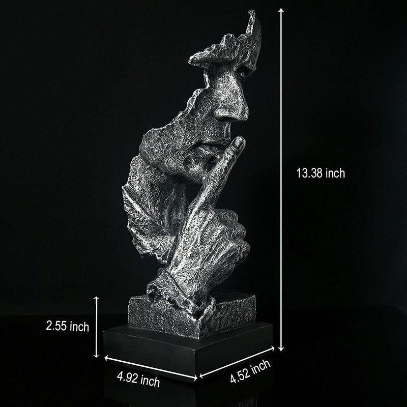 fazhongfa Thinker Statue - Silence is Gold Modern Decor Creative Abstract Art Figurine Resin Sculptures Decoration Room Home Study Office Figurines for Desktop Shelf Table Ornament (Silver) - Image 2