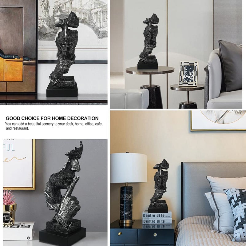 fazhongfa Thinker Statue - Silence is Gold Modern Decor Creative Abstract Art Figurine Resin Sculptures Decoration Room Home Study Office Figurines for Desktop Shelf Table Ornament (Silver) - Image 5