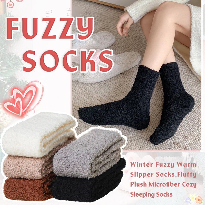 Eyean Womens Fuzzy Fluffy Slipper Socks Warm Winter Soft Thermal Plush Casual Sleep Cozy Home Socks (5 Pairs Black Gray Brown) - Image 2