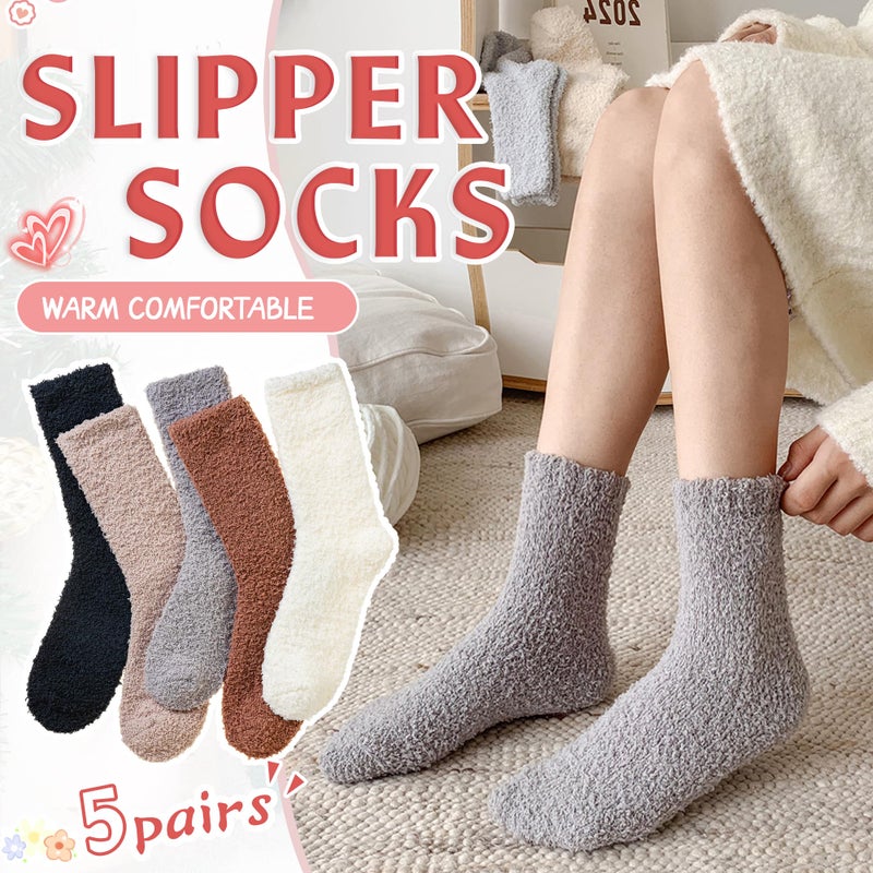 Eyean Womens Fuzzy Fluffy Slipper Socks Warm Winter Soft Thermal Plush Casual Sleep Cozy Home Socks (5 Pairs Black Gray Brown) - Image 5