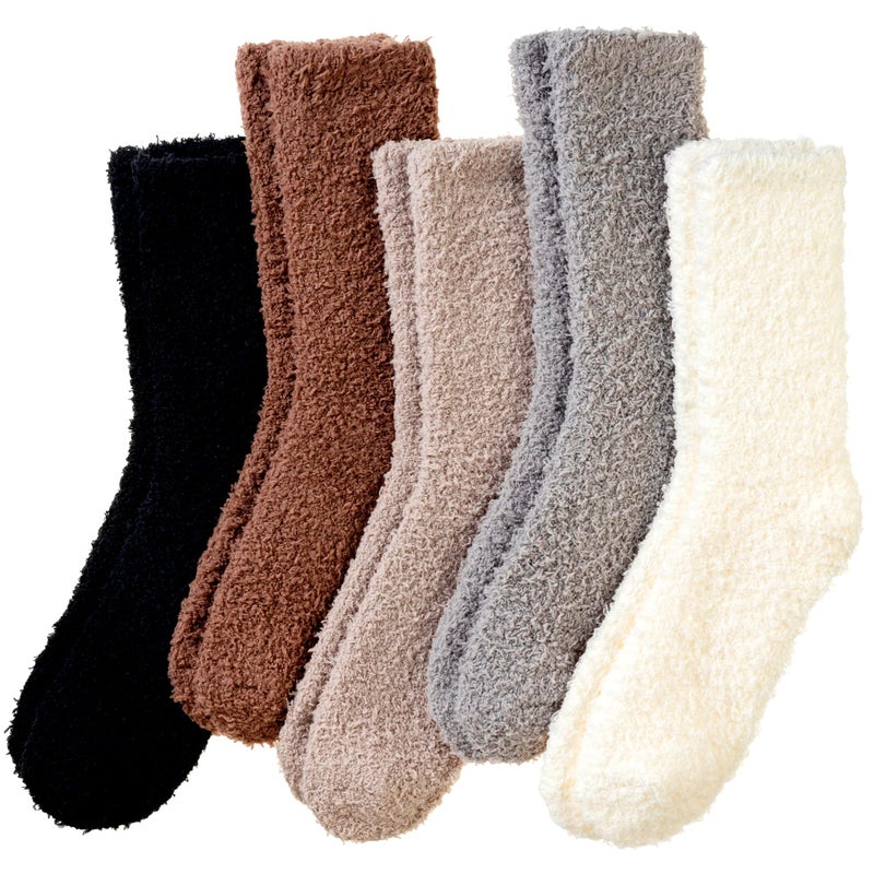 Eyean Womens Fuzzy Fluffy Slipper Socks Warm Winter Soft Thermal Plush Casual Sleep Cozy Home Socks (5 Pairs Black Gray Brown) - Image 1