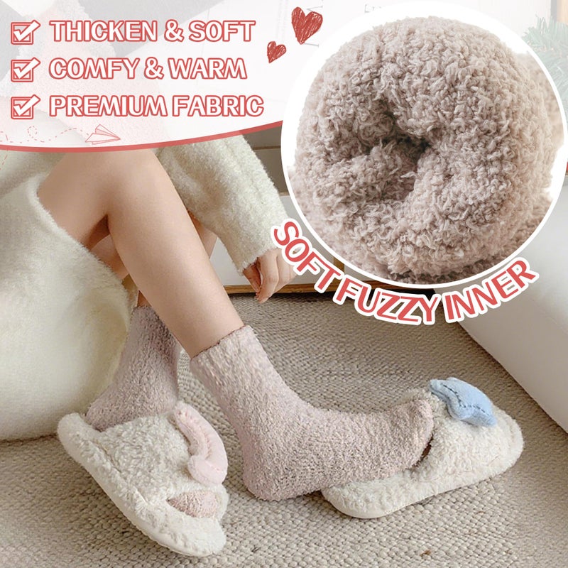 Eyean Womens Fuzzy Fluffy Slipper Socks Warm Winter Soft Thermal Plush Casual Sleep Cozy Home Socks (5 Pairs Black Gray Brown) - Image 3