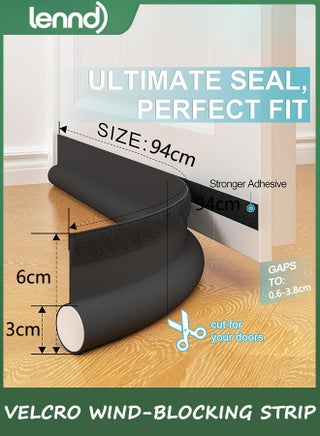 Door Draft Stopper Bottom One Sided Door Draft Blockers，94cm Cutable Under Door Draft Blocker Insulator Door Sweep Weather Stripping Soundproof，Fits for Interior／Exterior Doors，1 Pack,Black - view 2