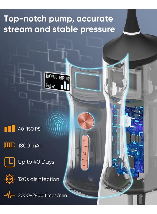 MySmile Lp221 Uvc Sterilizable Cordless Water Flossers For Teeth 335Ml Portable Oled Display Dental Flosser With 4 Modes 8 Jet Tips And A Storage Pouch For Home And Travel - Image 3