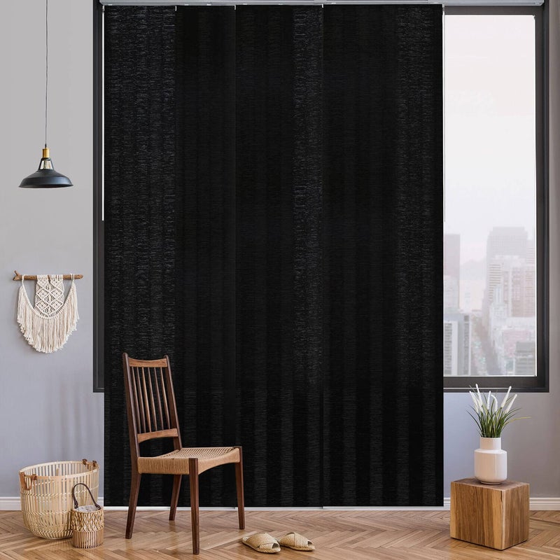 GoDear Design GoDear Design Deluxe Adjustable Sliding Panel Track Blind 458 86 W x Up to 96 H Extendable 4Rail Track Vertical Blind Trimmable Pleated Natural Woven Fabric Black Stripe Pattern Pilot Whale 