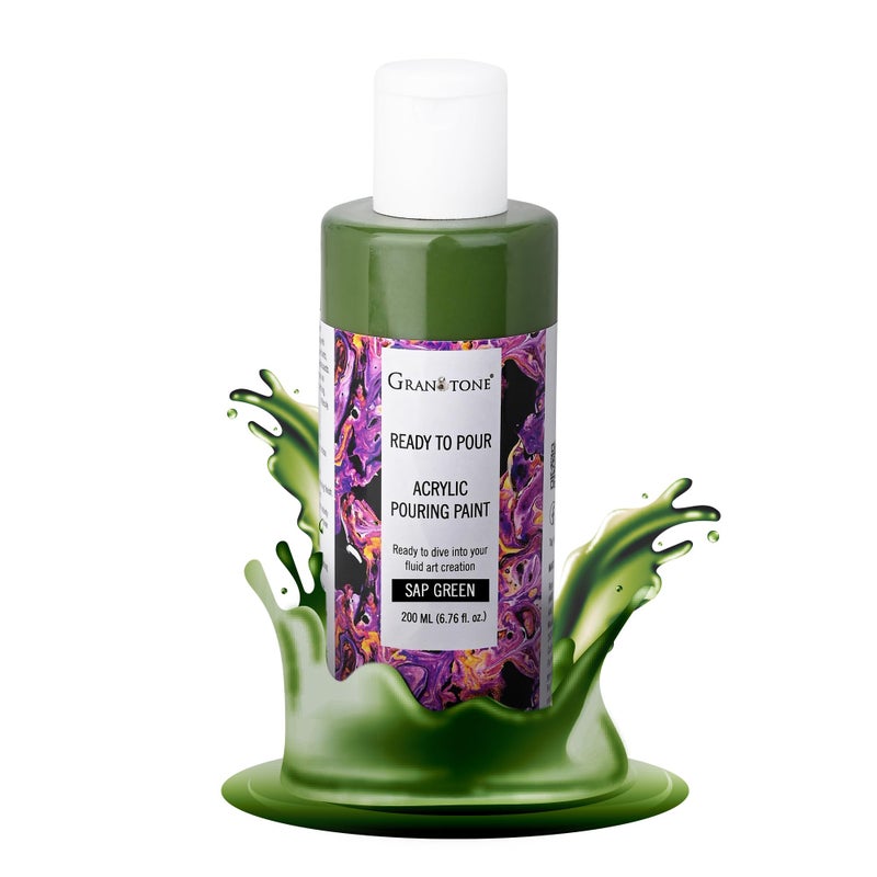 GRANOTONE Premium Acrylic Pouring Paint ReadytoUse Superior HighFlow Formula Ideal for Canvas Wood Paper Craft Fluid Art Project 200 ml SAP GREEN - Image 2