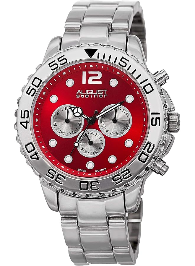 August Steiner Mens Quartz Watch Analog Display And Stainless Steel Strap As8158Rd - Image 1