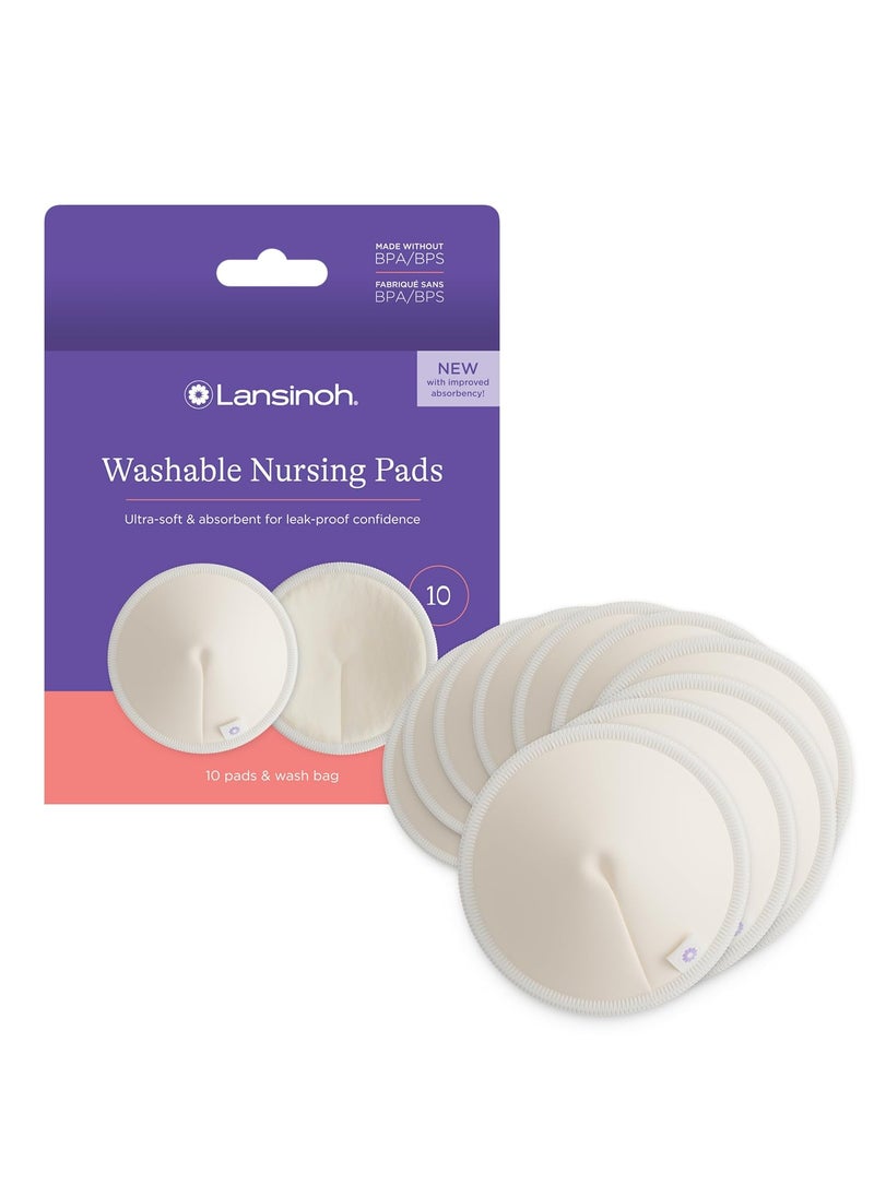 Lansinoh Lansinoh Washable Nursing Pads Made with Organic Bamboo Viscose Reusable Breast Pads for Breastfeeding with Wash Bag Breastfeeding Essentials 10 Count  - Image 1