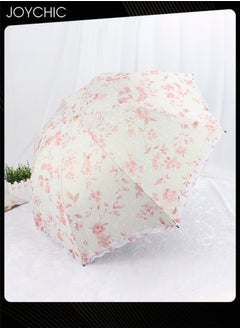 Women Portbale Elegant Lace Pattern Sun-Proof Rain-Resistant 3 Fold Travel Umbrella Pink