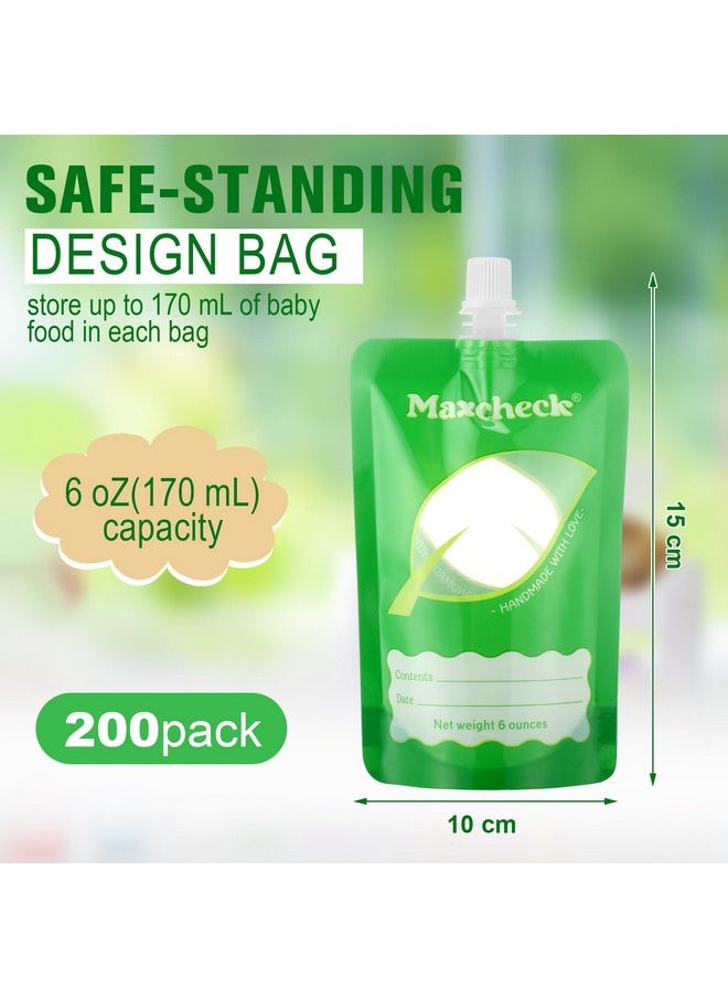 Maxcheck Maxcheck 200 Pcs Baby Food Pouches Bulk Disposable Baby Food Storage Pouches 6 oz Squeeze Green Filler Storage Containers for Toddlers Applesauce Yogurt and Puree  - Image 1