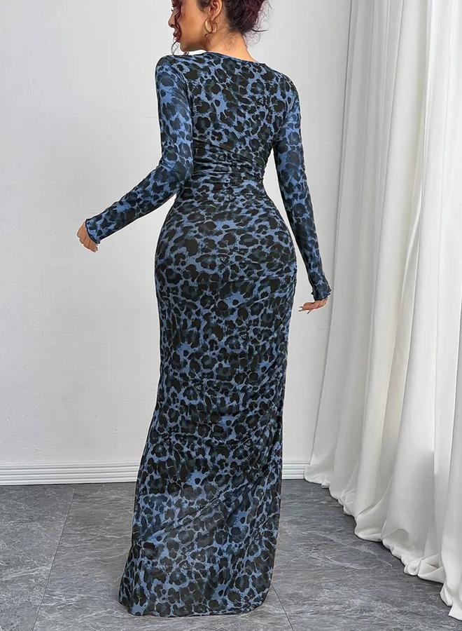 Take Two Leopard Print Bodycon Long Sleeve Maxi Dress - Image 3
