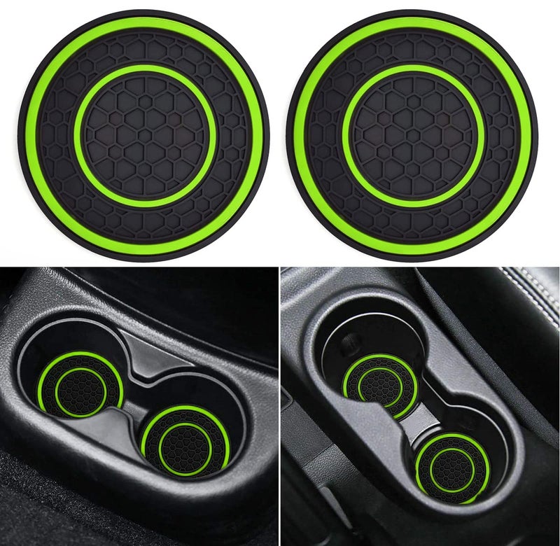 Auprite Car Cup Holder Coasters, 2 Pack Universal Auto Anti Slip Cup Holder Insert Coaster, Car Interior Accessories (Green)