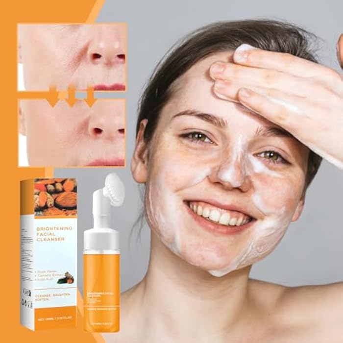 DENESTUP Turmeric Wash and Care 4 Piece Set, Turmeric Face Wash with Brush, Gentle Cleansing Moisturizing Skincare Set for Face Soap Bar | Mousse Cleanser | Essential Oil | Cleansing Pads - Image 3